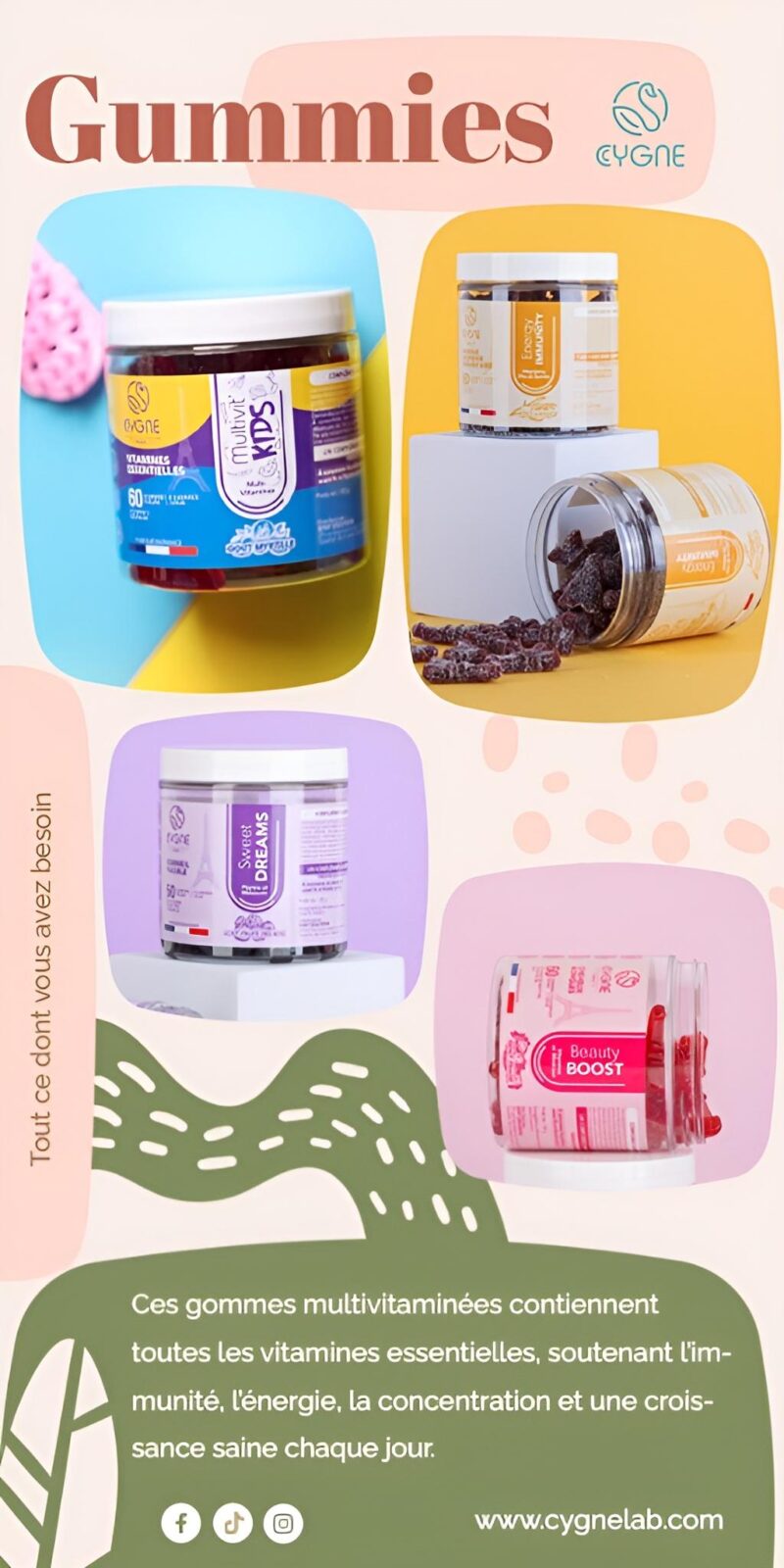 Ces gommes multivitaminées contiennent toutes les vitamines essentielles, soutenant l'im- munité, l'énergie, la concentration et une crois- sance saine chaque jour.